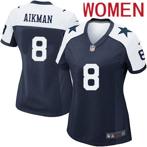 Women Dallas Cowboys #8 Troy Aikman Nike Navy Alternate Game Team NFL Jersey